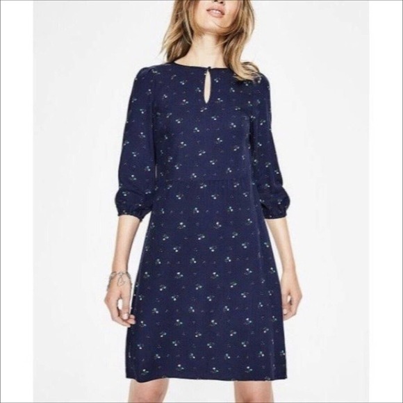 Boden Women's Nerissa Bud Floral Long Sleeve Shift Dress Size 6 Tall Navy Blue - Picture 9 of 10